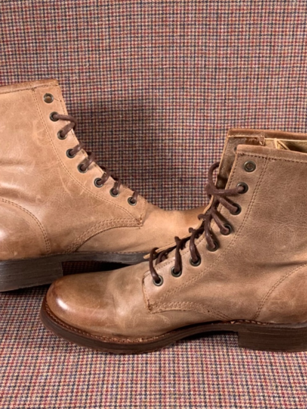 Women's FRYE Veronica Combat Boot Size 7.5 Redwood Brown Leather Lace Up - Picture 5 of 11
